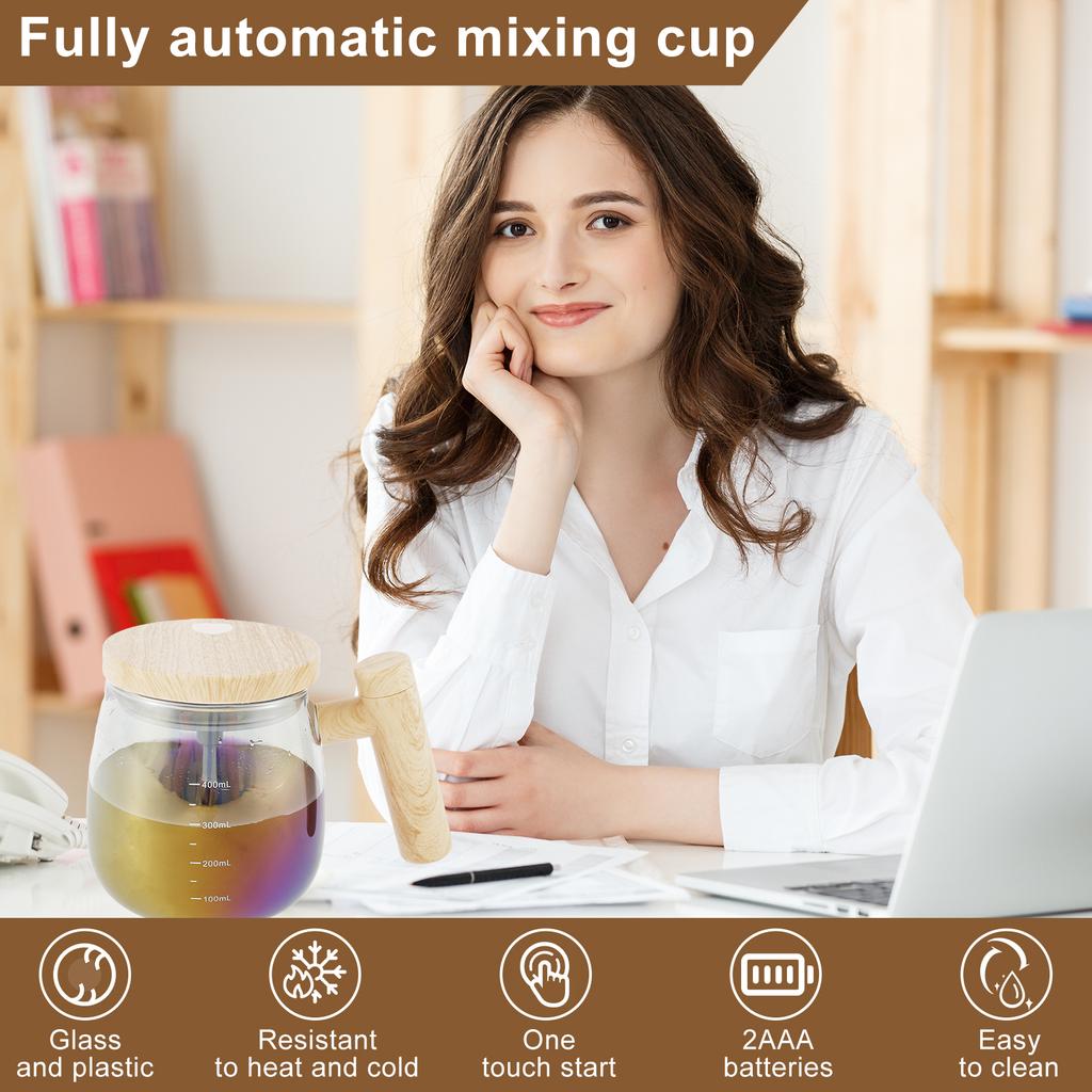 1 Pc Self Stirring Mug with Measurement Glass Self Mixing Mug 400ML Selfs Mixing Cups Battery Powered Selfs Stirring Coffee Mugs