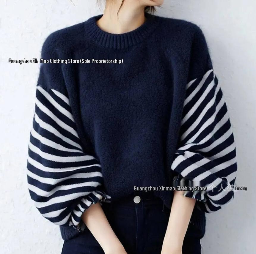 Autumn/Winter 2025 Loose Lantern Sleeve Sweater for Japan & South Korea - Casual Round Neck Style