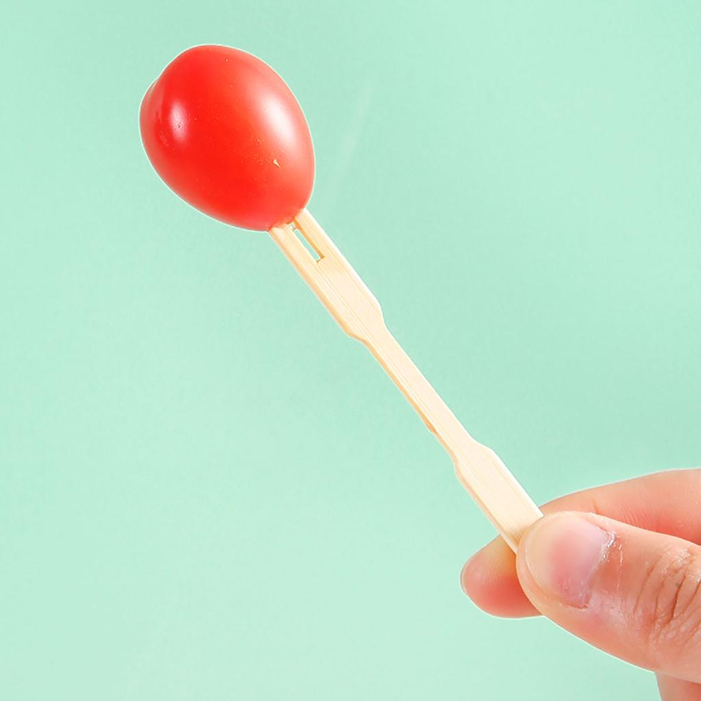 80 Stück - Einweg-Bambus-Obstgabel für Kuchen und Dessert