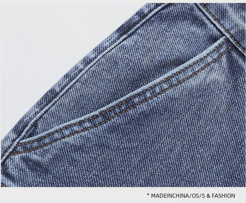 Four Seasons Men's Elastic Casual Trend Jeans with Six Pockets - Breathable, Loose Fit, Mid-Length for Autumn.