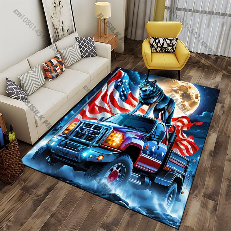 Patriotic wolf truck moonlight carpet Yoga living room room decor children's crawling mat doormat area rug games mat