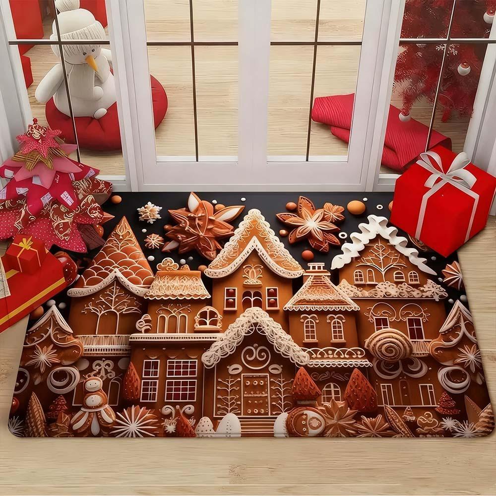 Water-absorbing Christmas Door Mat Gingerbread Man Pattern Santa Claus Design Bathroom Mat Christmas Decor Foot Mat
