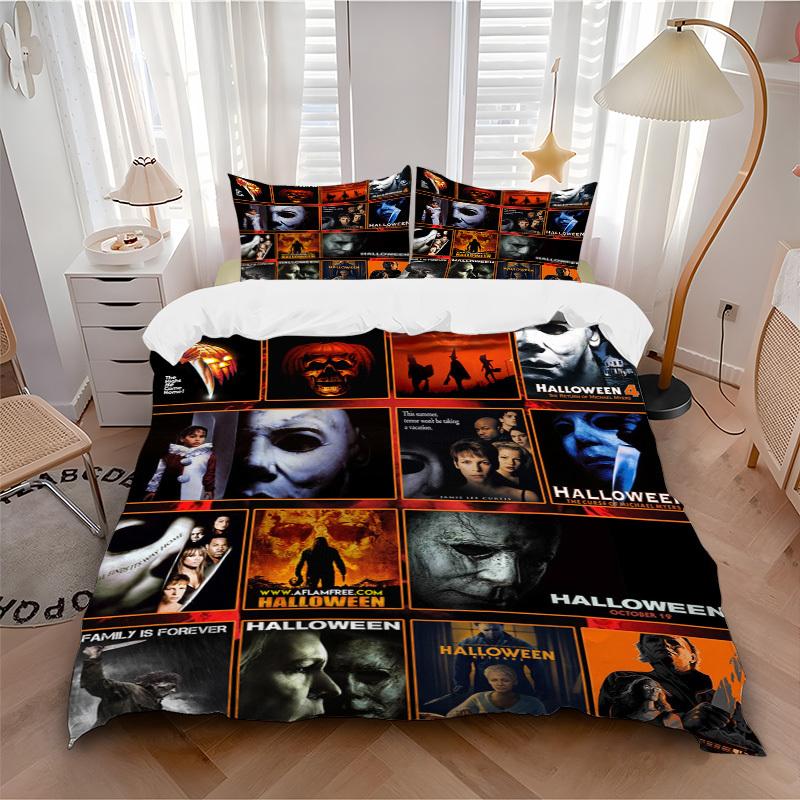 Set Biancheria da Letto con Poster di Film Horror di Halloween Copripiumino Regalo per Camera da Letto, Include 1 Copripiumino e 2 Federe, Senza ImbottituraB563