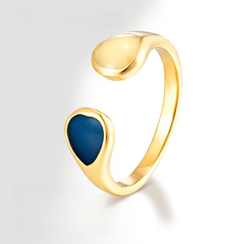 Simple Retro Personalized Epoxy Ring, Fashionable Open Ring Does Not Fade Titanium Steel Women's Jewelry