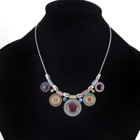 Limeimei Ethnische Damen-Halskette mit Strass-Intarsien, runder Emaille-Anhänger, Statement-Lätzchen-Halskette, Geschenk