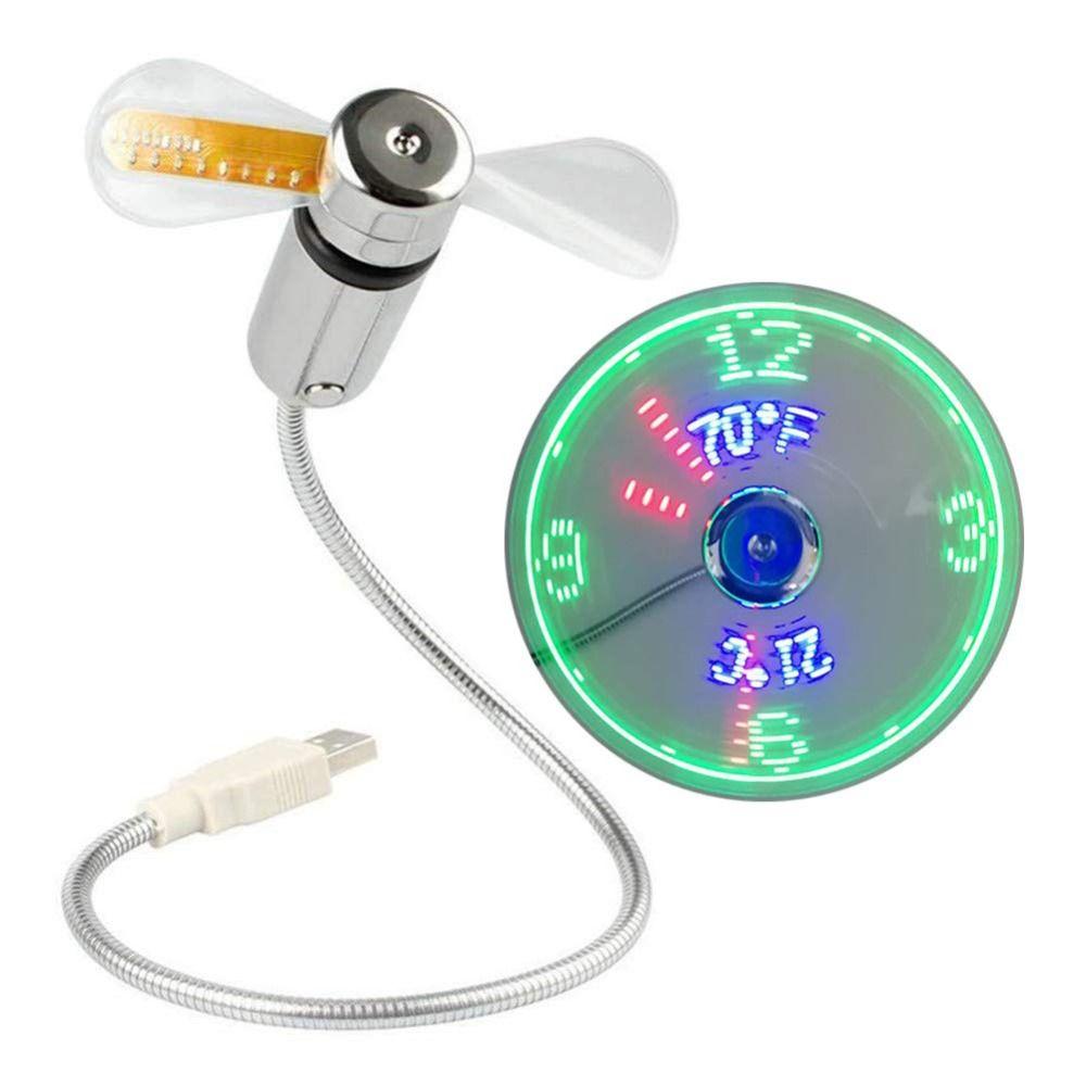 Time Temperature Display LED Clock  Fan Flexible Gooseneck Clock Cool  Fan Hand   PC Notebook