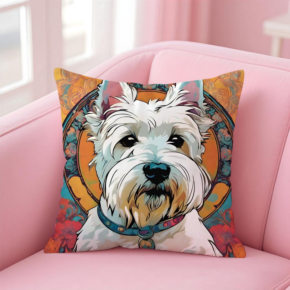 WWest Highland White Terrier Cushion Cover Pillowcase Short Plush Invisible zipper Room Sofa Cushion Cover