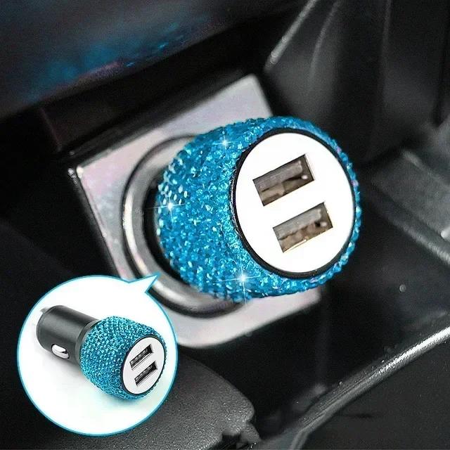 USB Car Charger Bling Bling Handmade Rhinestones Crystal Car Decorations for 3-in-1 5V 2.1A Car Decors for IPhone/Samsung