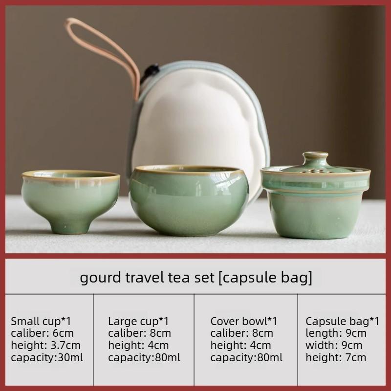 Portable Gourd Travel Tea Set 1 Pot, 2 Cups Chinese Kiln Transformation Hand Held Teapot Quick Tea Cup Tea Tasting Cup