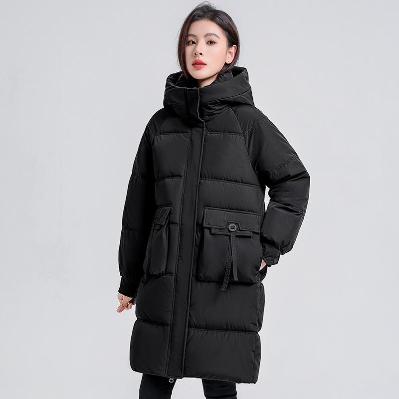 Cotton clothes women's over the knee length 2025 winter new Korean version of thickened jacket with large pockets padded jacket women's padded jacket