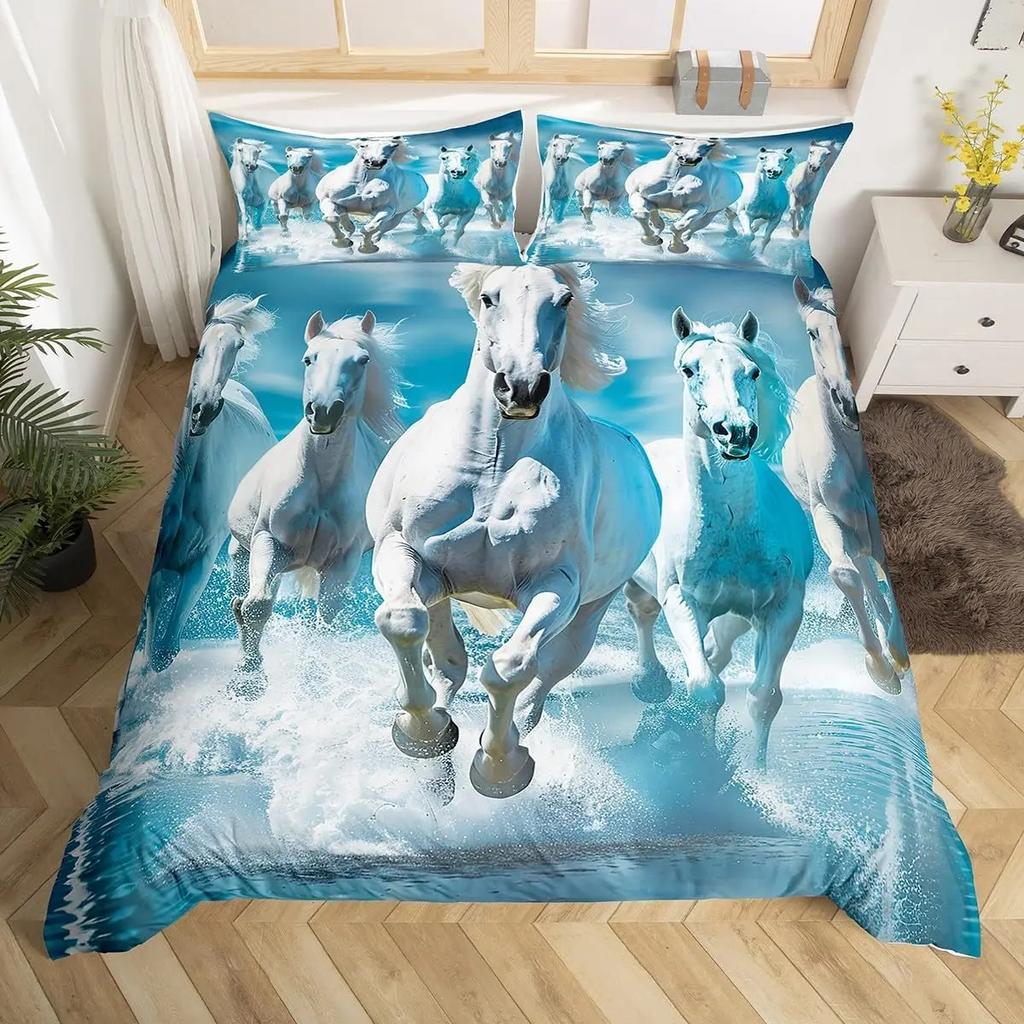 Galloping Horse Bedding Set Horse Duvet Cover Twin Full Queen King Farmhouse Animals Comforter Cover for Kids Girls Teens Room
