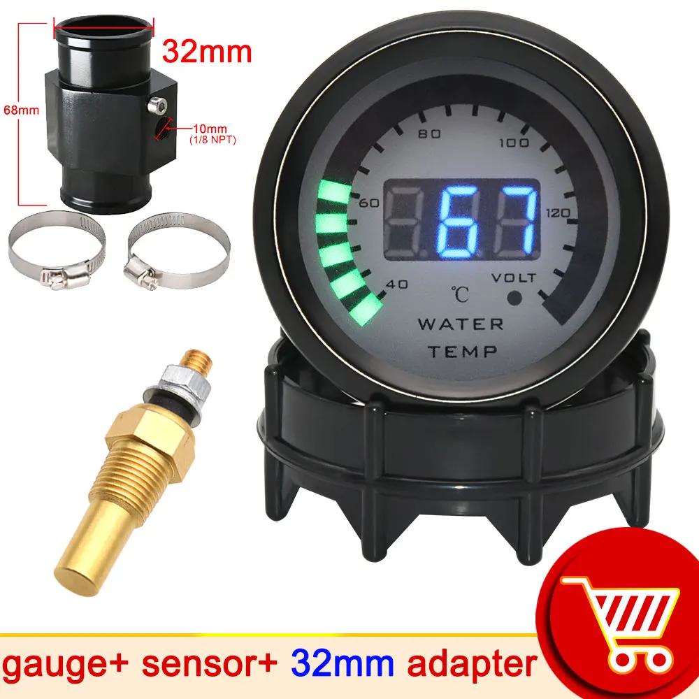 52mm Black Shell Auto Car Water Temperature Gauge Temp Meter 40-140 Celsius with Water Temp Sensor 10mm Thermometer Adapter