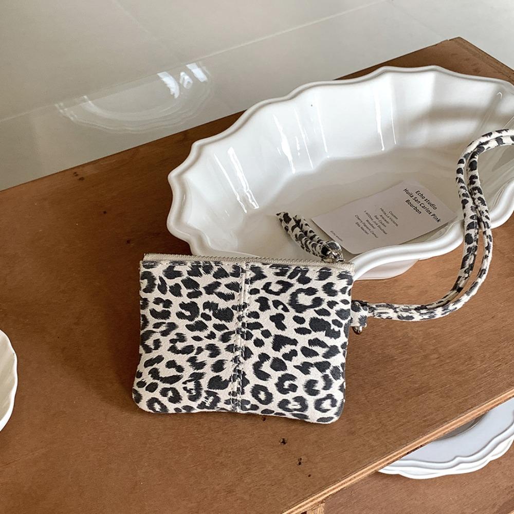 Leopard Print Suede Coin Purse Portable Lipstick Key Bag Women Shoulder Bag Mini Storage Bag Small Wallet Travel Neck Bag