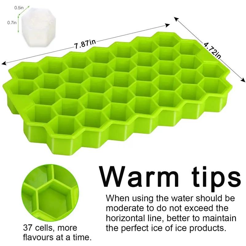 Silicone Ice Tray 37 Grids Hexagonal Ice Cube Mold With Cover Cellular Mesh Stackable DIY Ice Mold Reusable Food Grade Kitchen