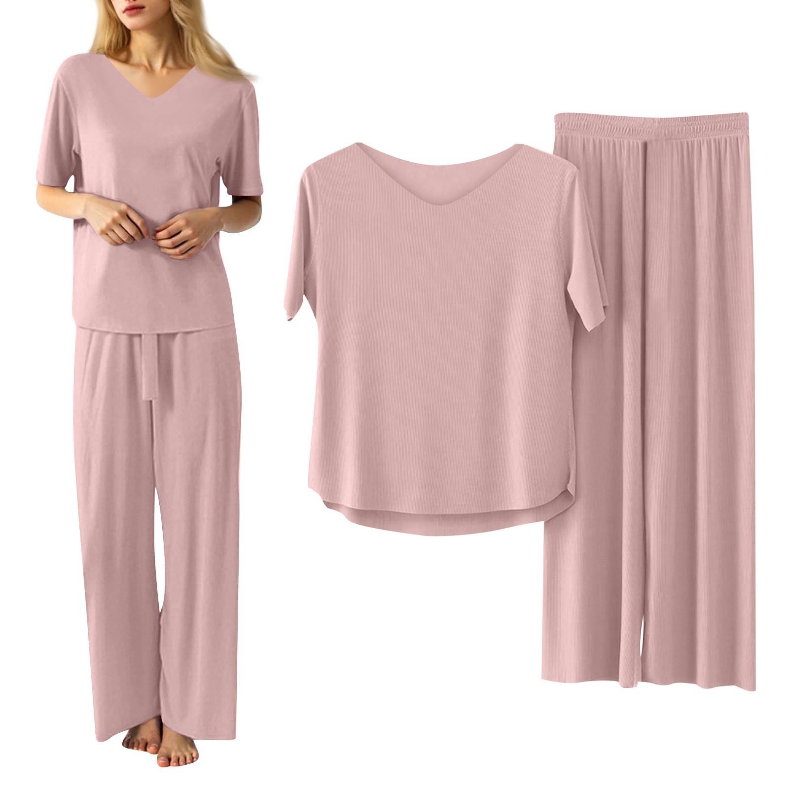 

Женский повседневный пижамный комплект, однотонный топ с V-образным вырезом и короткими рукавами, комплект из двух предметов, брюки Nine Minute XXL фиолетовый