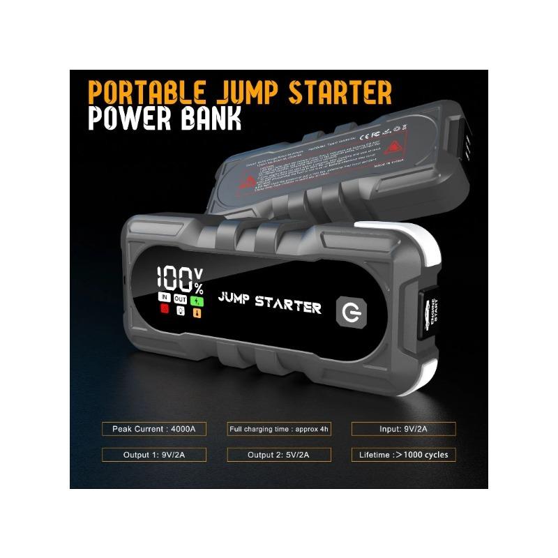 Portable Jump Starter Power Bank Fast Charging LED Light Car Battery Charger Truck & Motorcycle Peak Current 2500A
