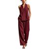 Women's Two Piece Set, Sleeveless V Neck Vest Top And Wide Leg Pants Matching Sets, Casual Business Office Work Outfits