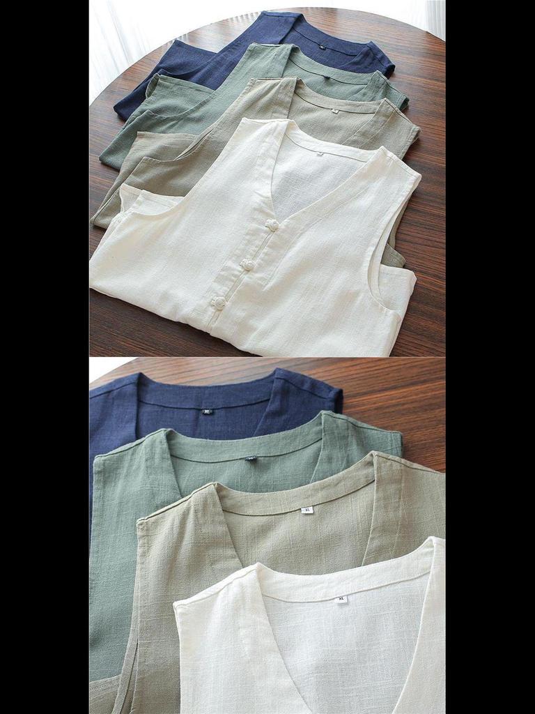 Men's Retro Cotton-Linen Sleeveless Vest