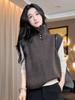 Women's High Neck Sleeveless Knit Vest - French Lazy Style, Autumn/Winter Base Layer