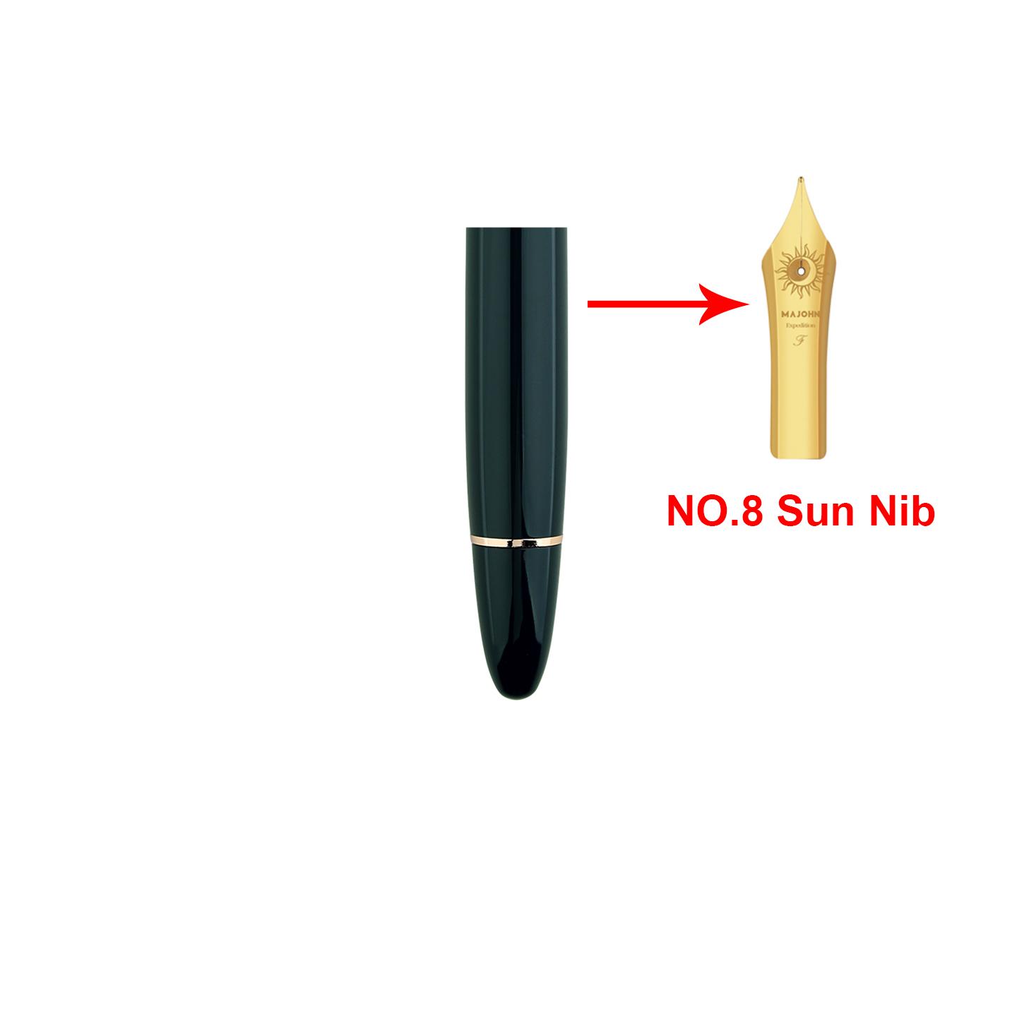 

Majohn P141 Piston Resin Fountain Pen NO.8 Fine Nib,Ink Window Writing with Gold / Silver Trim Writing Gift Pen NO.8 M(0.7mm)