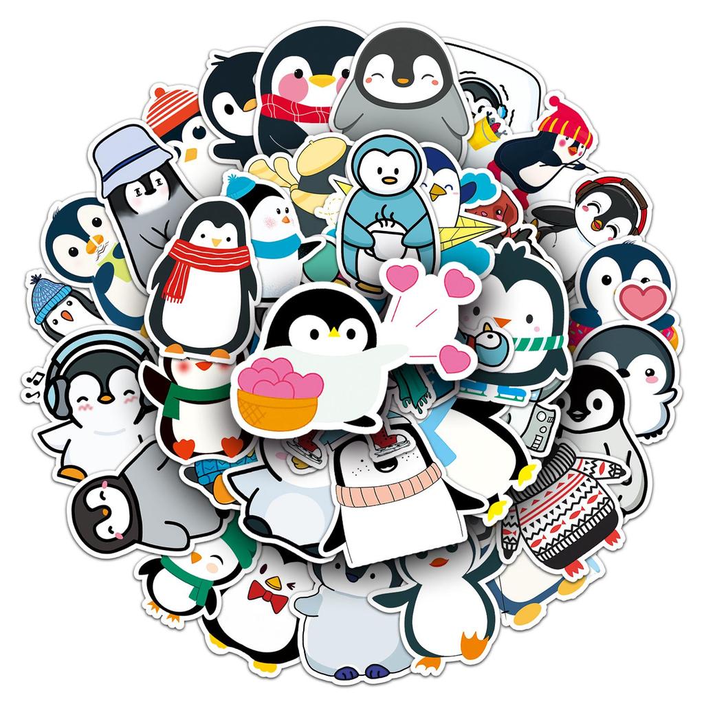 50 Penguin Waterproof Stickers for Suitcase, Computer, Tablet & Journal Decoration