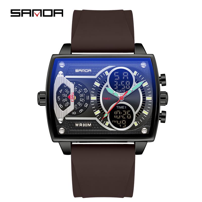 Sanda Fashionable Men's Square Multifunctional Waterproof Sports Quartz Watch