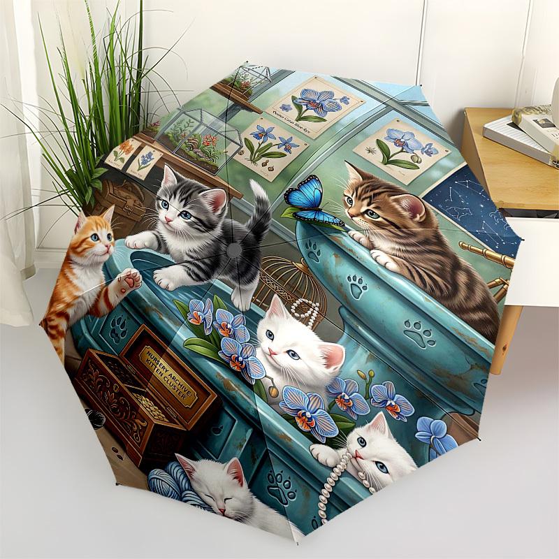 1PC Kittens, Conservatory Umbrella-8-Rib Reinforced, Automatic Open, Lightweight & Durable, Fashion Accessory for Outdoor, Beach L0404