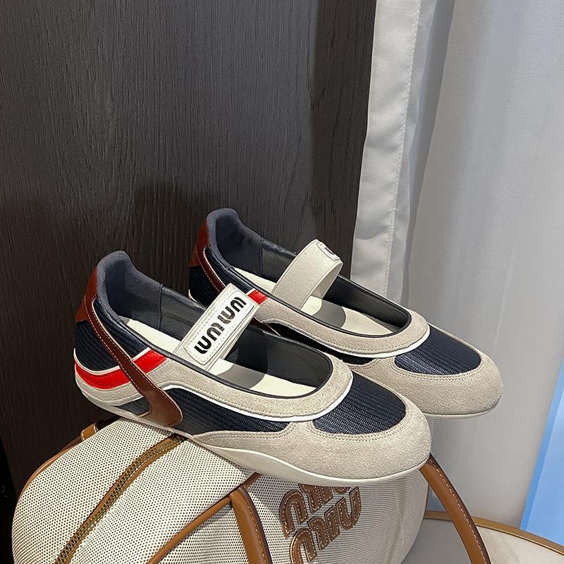 2025 New Spring and Summer Leather Mesh Color Matching Flat-soled Single Shoes Women's Round Head and One Pedal Casual Mary Jane Shoes Women