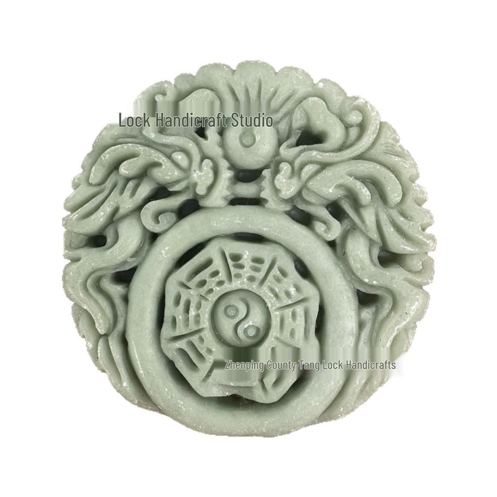 Guizhou Green Jade Openwork Dragon and Phoenix Antique Pendant