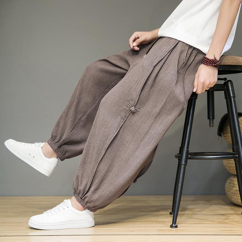 Men Casual Solid Color Harem Pants Men Loose Oversize Beach Pants Jogger Drawstring Lantern Pants Male Black Wide Leg Trousers