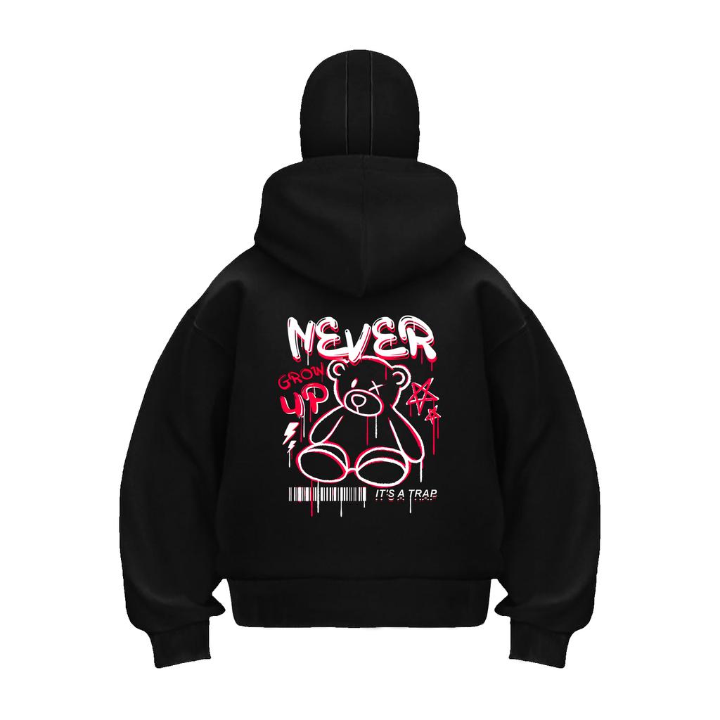 Men's New Fashion Zipper Hoodie, Casual Funny Daily Drawstring Hooded Sweatshirt, Bear Print, Front Kangaroo Pocket, Men's Jack