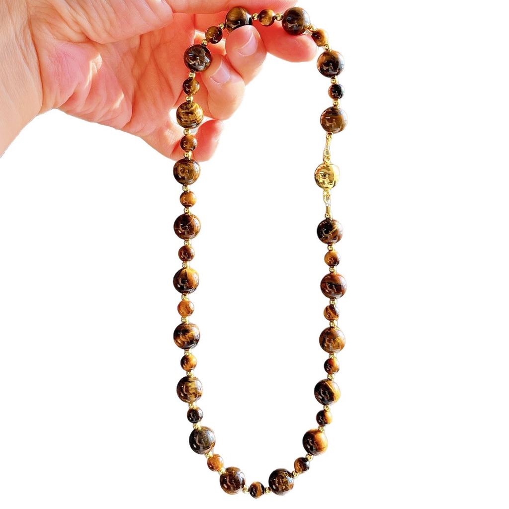 Maillard Natural Boutique Tiger's Eye Beaded Necklace Women's Autumn and Winter Clavicle Chain Light Luxury Sweater Chain Fidelity Support Recovery