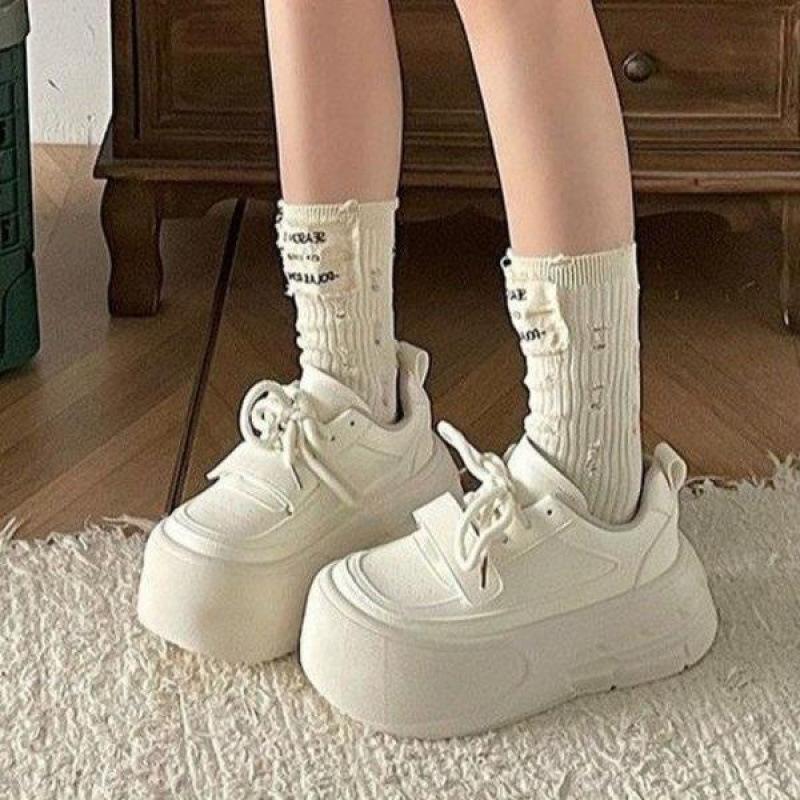 

Туфли на платформе с большой головой женские 2025 весна и лето новая коллекция в студенческом стиле спортивные и повседневные кеды на платформе увеличивают рост Сяобай 40 белый