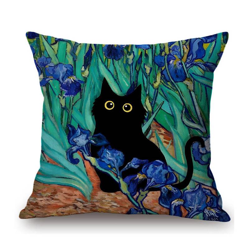 Lovely Cute Funny Humorous Black Cat In World Famous Oil Painting Deviant Art Home Decorative Sofa Pillow Case Cushion Cover