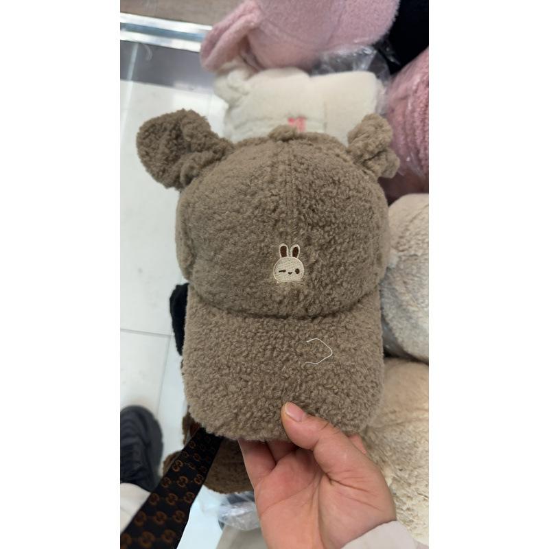 Internet Celebrity Cap Cute Rabbit Ears Baseball Cap Children Autumn and Winter Warm Lamb Wool Show Face Small Embroidery