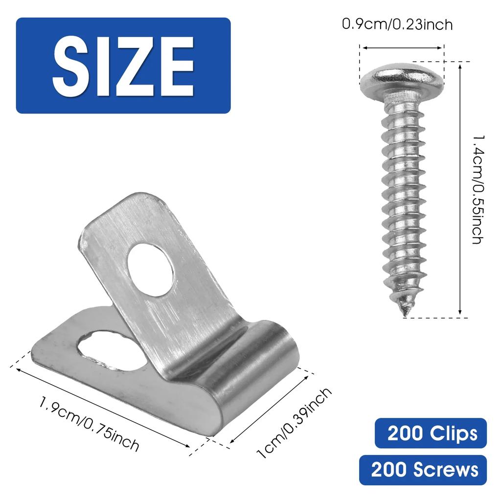 200 Set Stainless Steel Fence Wire Clamps Garden Durable Fasteners Fence Clips for 12-16 Gauge Welded Wire To Wood Metal