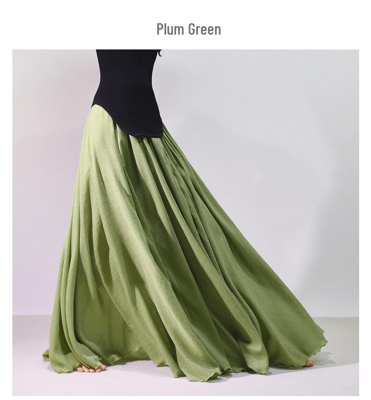 Mori Girl Cotton Linen A-Line Skirt: Elastic Waist, Long Solid Color, National Style Swing