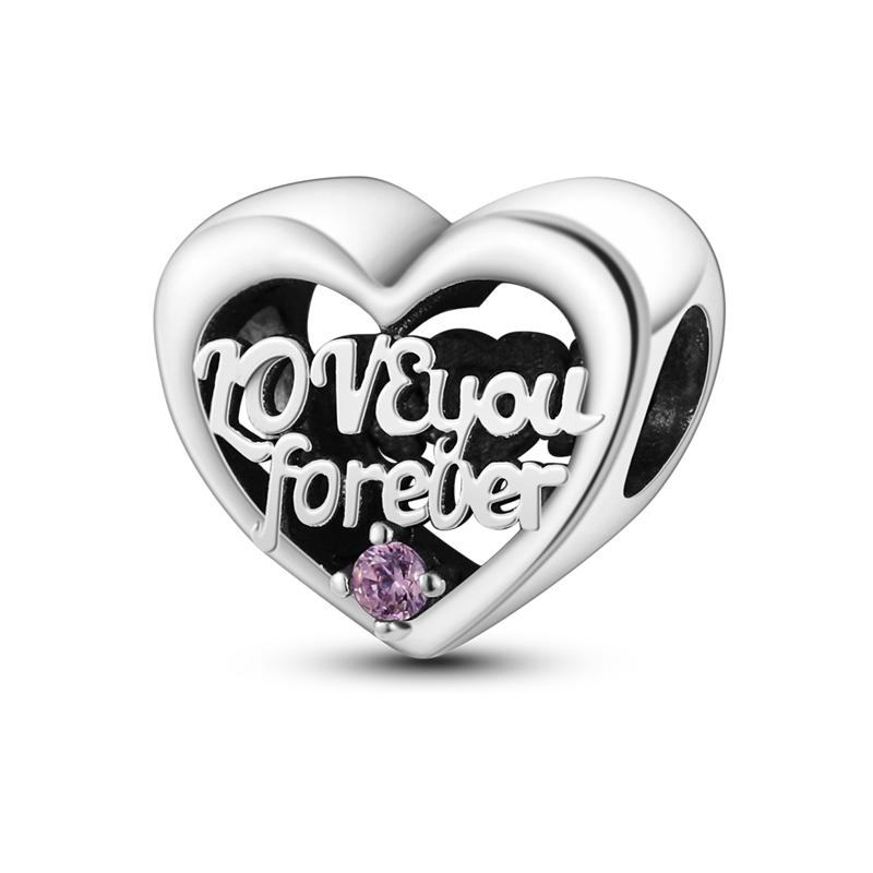 Mother's Day 925 Silver Charms Beads Love Mom Heart Charms Dangle for Bracelet Woman Jewelry Gifts