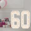Double-sided Light-up Number 60 LED Strip with Battery Box, LED Bulbs, 60th Birthday Party Decoration Lights, KT Board, White