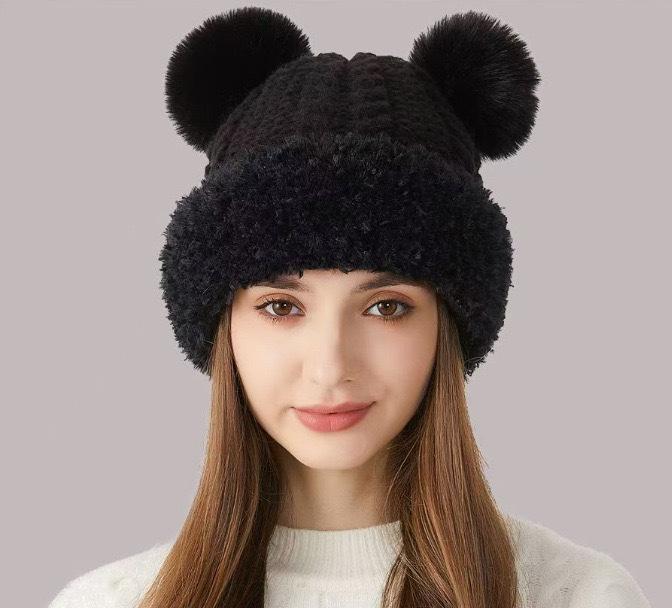 

Женская милая зимняя шерстяная шапка с помпоном, плюшевой отделкой и защитой ушей