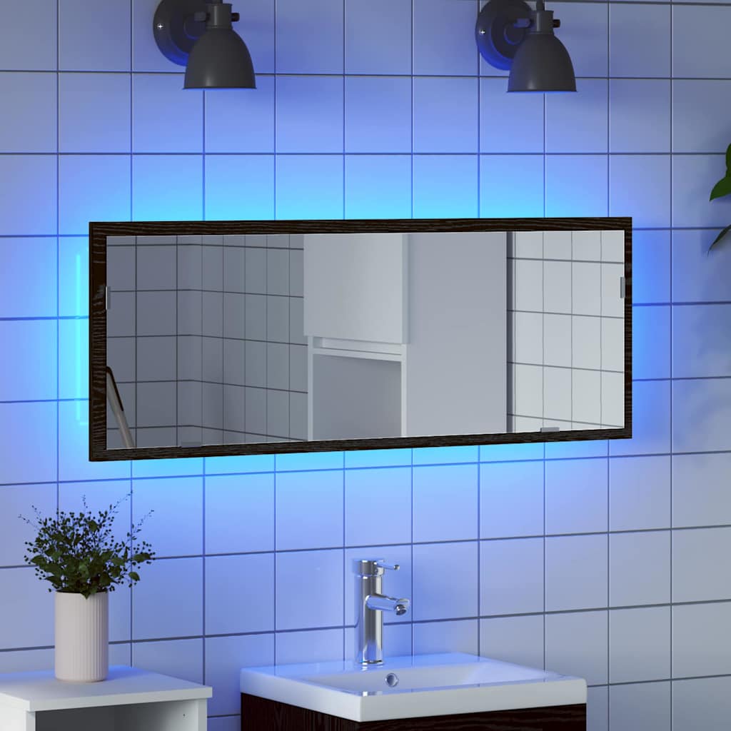 LED Bathroom Mirror in Black Oak Look 100 x 8.5 x 37 cm