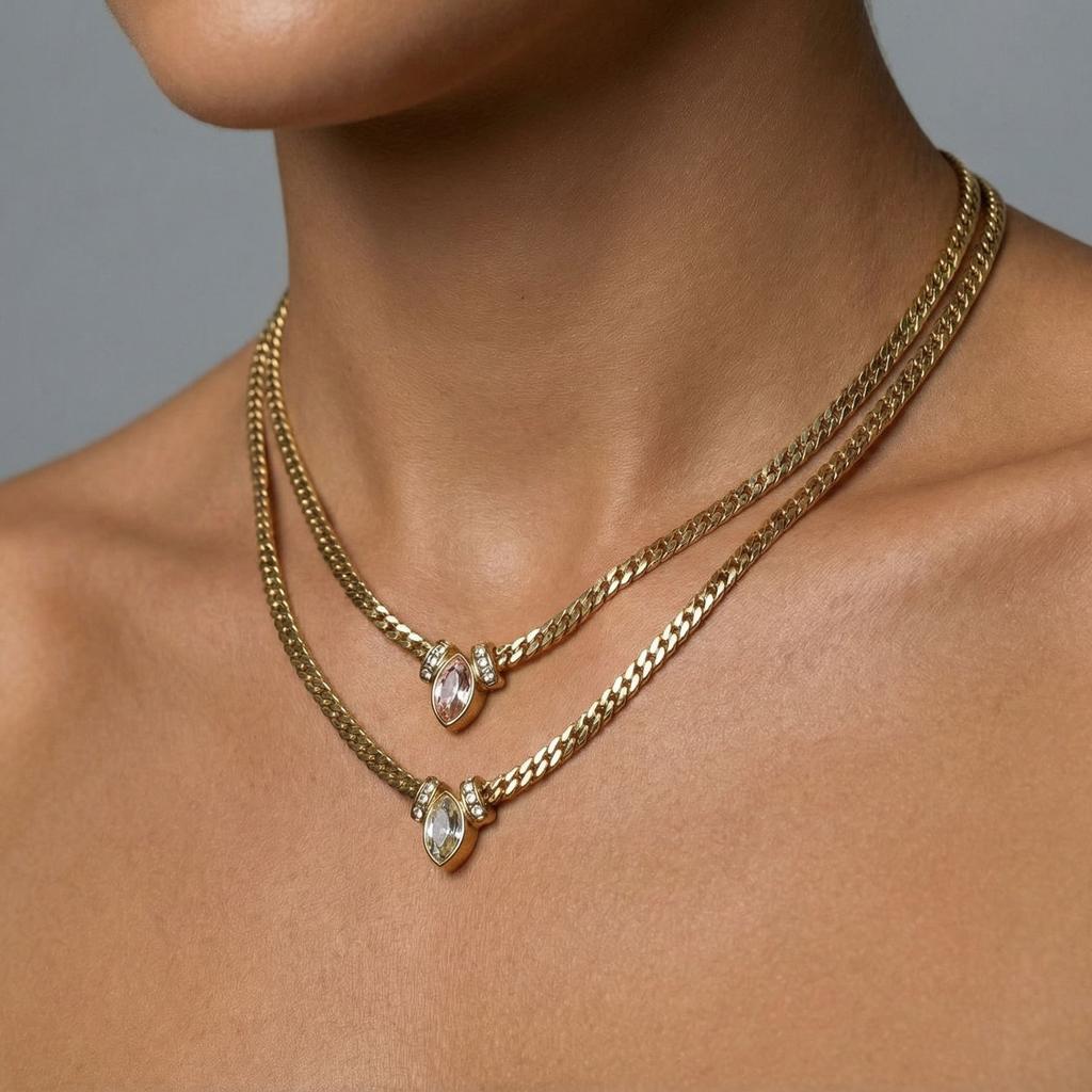 European/American Stainless Steel Diamond-encrusted Eye Necklace High-end Sense Niche Retro Collarbone Chain Titanium Steel Item Jewelry Women