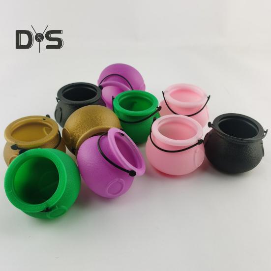 12Pcs Halloween Candy Buckets Black Plastic Witch Cauldron Kettle Halloween Pot Goody Holder for Party Favors Home Festival Decoration