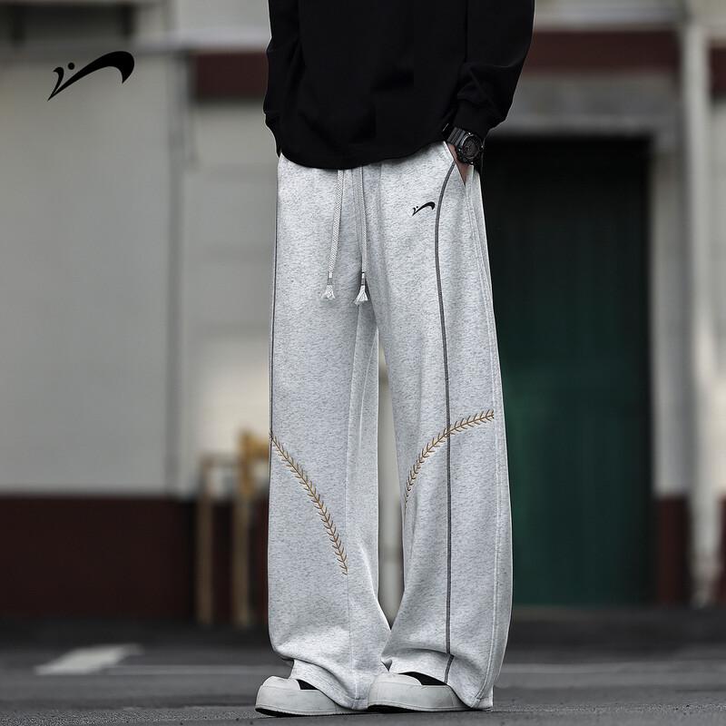 Guirenniao Men s Wheat Ear Embroidered Wide Leg Casual Pants XL