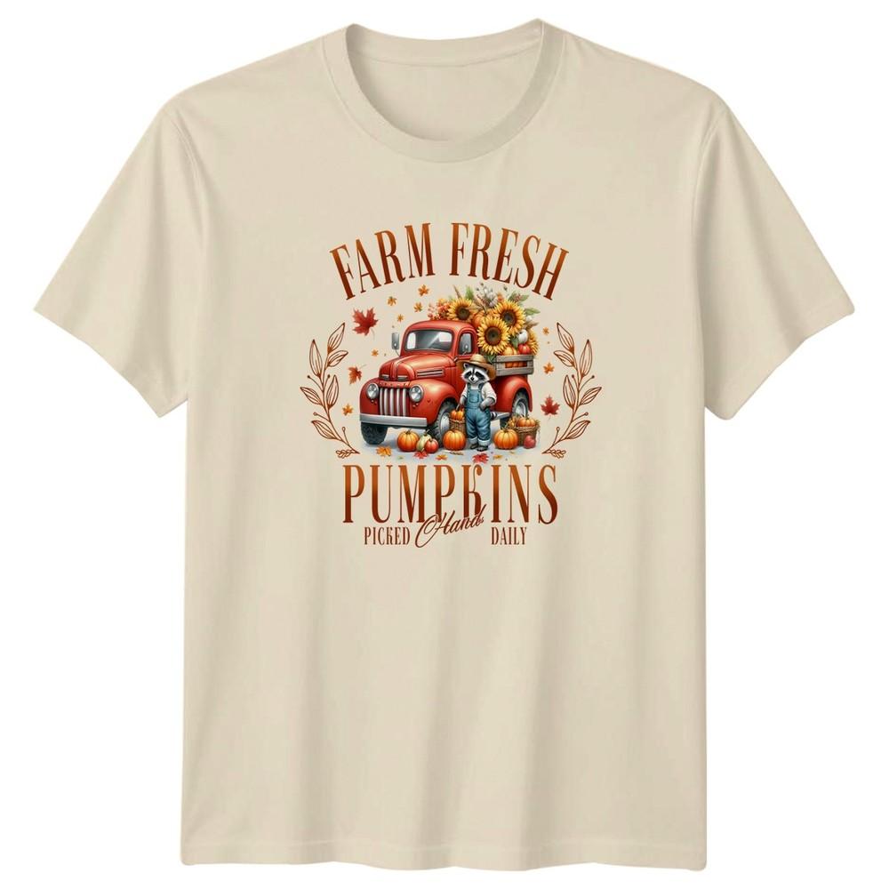 Farm Fresh Pumpkins Picked Hand TShirt Farmhouse Raccoon Autumn Harvest