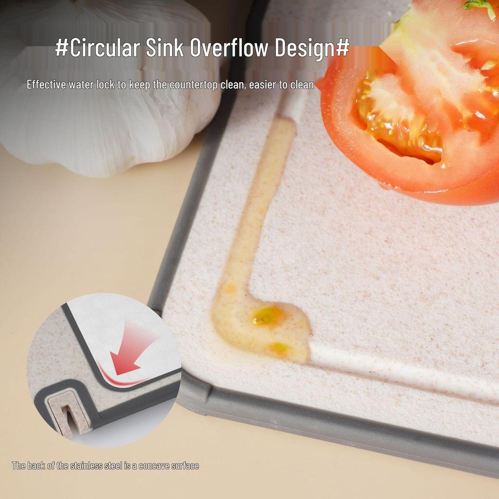 304 Stainless Steel & Titanium Antibacterial Cutting Board - Thickened Design for Fruits, Vegetables, Wheat Straw Material.