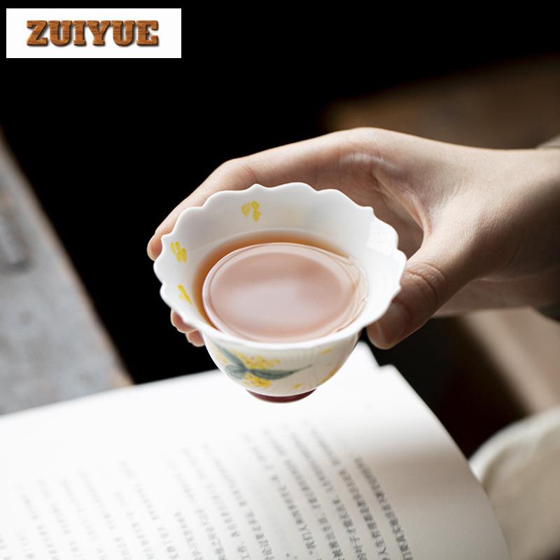 2pc/lot Hand-painted Osmanthus Teacup Traditional Tea Bowl Tea Pair Tea-tasting Smelling Cup Jianzhan Master Cups Drinkware 65ml