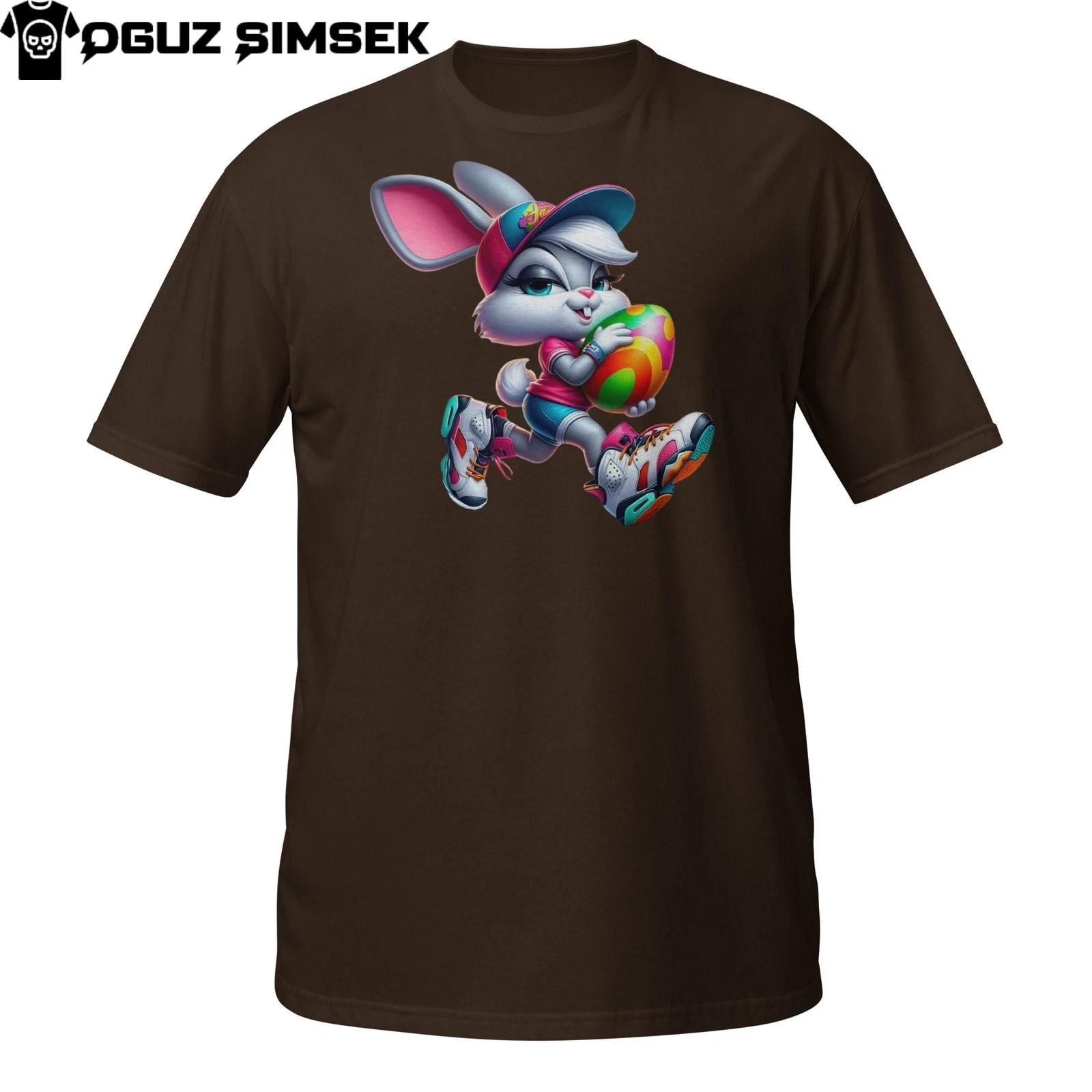 Running Bunny T-Shirt Mens Womens Tees Top – Sporty Streetwear Rabbit with Rainbow Tee L