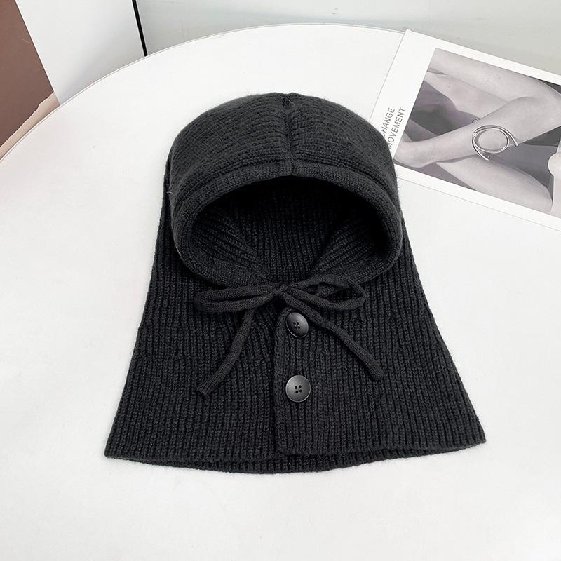 Knitted Balaclava Hat Scarf Integrated Women's Autumn and Winter Little Red Riding Hood Warm Ear Protector Wool Hat