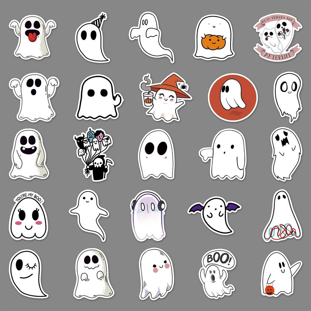 50 Cartoon Ghost Stickers for Halloween DIY Skateboard & Water Cup Decoration